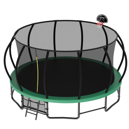 MyFunGear forti 16ft outdoor trampoline green with basketball hoop