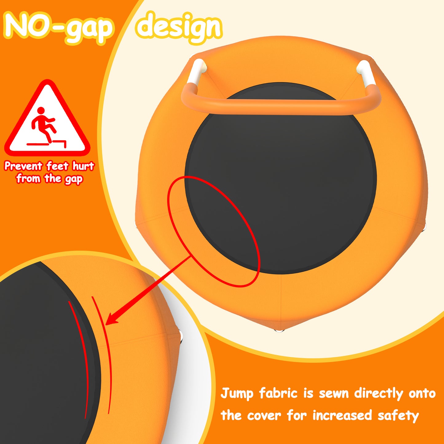The MyFunGear mini trampoline has no gap between the jumping mat and spring pad